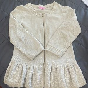 Lilly Pulitzer Karla Peplum Zip Up Sweater size L;Oatmeal color with gold flecks